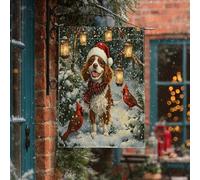 Christmas Cavalier King Charles Spaniel Dog Front Yard Backyard Linen Vertical House Flags 28x40 Double Face per esterno, Inverno Cardinale Natale Cucciolo Casa Stampa Bandiera, Pet Home Outdoor