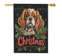 Christmas Cavalier King Charles Spaniel Front Yard Backyard Linen Vertical House Flags 28x40 Double Face per esterno, Fun Hollies Home Print Flag, Dog Home Outdoor Pattern Flags