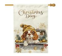 Christmas Cavalier King Charles Spaniel Front Yard Backyard Linen Vertical House Flags 28x40 Double Sided per esterno, Luxury Truck Home Print Flag, Dog Home Outdoor Pattern Flags