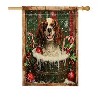 Christmas Cavalier King Charles Spaniel Front Yard Backyard Linen Vertical House Flags 28x40 Double Face per esterno, Natale fattoria Plaid Home Print Flag, Dog Home Outdoor Pattern Bandiere