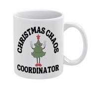 Christmas Chaos Coordinator Tazza da caffè in ceramica bianca, 325 ml, tazza da tè stampata su entrambi i lati, con manico ergonomico a C, fondo ispessito, in porcellana, per casa, ufficio, cucina