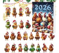 Christmas Chicken Countdown 2D Acrylic 24 Day Ornament Set For Tree Car