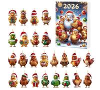 Christmas Chicken Countdown 2D Acrylic 24 Day Ornament Set For Tree Car | Fun Chicken-themed Ornaments For Daily Holiday Countdown Display. Great For Trees, , And Car Decor.
