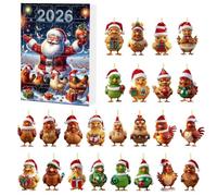 Christmas Chicken Countdown 2D Acrylic 24 Day Ornament Set For Tree Car | Fun Chicken-themed Ornaments For Daily Holiday Countdown Display. Great For Trees, , And Car Decor.