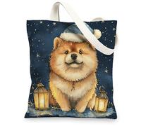 Christmas Chow Chow Dog - Borsa tote in tela per lo shopping, 33 x 38 cm, simpatica borsa della spesa riutilizzabile con stelle di Natale, per donne, lavoro e viaggi, decorazione regalo