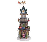 Christmas Clock Tower, Christmas Village House Decor with LED Lights And Traditional Music, USB/Batteries Operated And Quality Durable Resin Material, for Gift, Party, Office, Home Decor