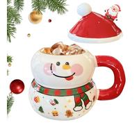 Christmas Coffee Mug - Cute Ceramic Drinkware for Holiday Picnic Adventure | Ceramic Body with Lid and Handle, Festive Cup for Tea Water Cocoa Camping Travel Outdoor Party Home Use, 500ml Red Green