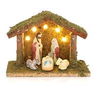 Christmas Concepts® 14 cm (5,5") Presepe in miniatura a batteria - 5 luci LED bianche calde e personaggi della natività - Decorazioni natalizie tradizionali