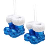 Christmas Concepts® Confezione da 2-10 cm di stivali da Babbo Natale glitterati con bordo in pelliccia bianca - Bordi/Pallina per l'albero di Natale (Blu Royal)