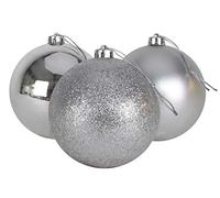 Christmas Concepts® Confezione da 3 - Bagattelle extra large da 150mm per albero di Natale - Baubles decorati lucidi, opachi e glitterati (argento)