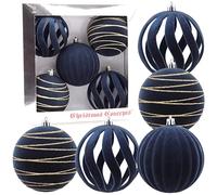 Christmas Concepts® Confezione da 5-100 mm (4") Palline di lusso in velluto e glitter - 3 eleganti design assortiti - Decorazioni da appendere all'albero di Natale (Blu notte)