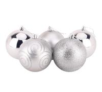 Christmas Concepts® Confezione da 5 - Extra Large 100mm Christmas Tree Baubles - Shiny, Matte & Glitter Decorated Baubles (Argento)