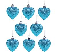Christmas Concepts® Confezione da 8-60mm Baubles a Forma di Cuore con Decorazioni Natalizie - Glitter Baubles Decorati (Turchese)