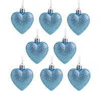 Christmas Concepts® Confezione da 8-60mm Baubles a Forma di Cuore con Decorazioni Natalizie - Glitter Decorated Baubles (Ice Blue)
