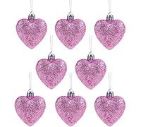 Christmas Concepts® Confezione da 8-60mm Baubles a Forma di Cuore con Decorazioni Natalizie - Glitter Decorated Baubles (Baby Pink)
