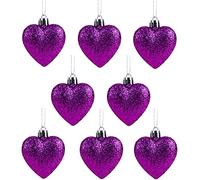 Christmas Concepts® Confezione da 8-60mm Baubles a Forma di Cuore con Decorazioni Natalizie - Glitter Decorated Baubles (Purple)