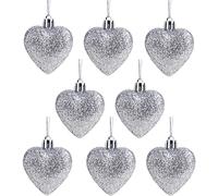 Christmas Concepts® Confezione da 8-60mm Baubles a Forma di Cuore - Glitter Decorated Baubles (Argento)