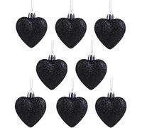 Christmas Concepts® Confezione da 8-60mm Baubles a Forma di Cuore - Glitter Decorated Baubles (Nero)