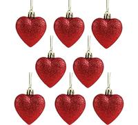 Christmas Concepts® Confezione da 8-60mm Baubles a Forma di Cuore - Glitter Decorated Baubles (Red)