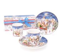 Christmas Concepts® Gamma di Stoviglie in Ceramica di Lusso Festive Village Scene - Set di 2 Tazze da Caffè Espresso e Piattini da 3oz con Scatola Regalo Decorativa Abbinata