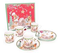 Christmas Concepts® Gamma di stoviglie in ceramica di lusso Gingerbread - Set di 4 tazzine da caffè e piattini da 3oz con scatola regalo decorativa abbinata