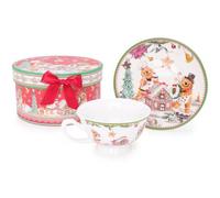 Christmas Concepts® Gamma di stoviglie in ceramica Gingerbread Deluxe - Set di tazze e piattini da 6oz con scatola regalo decorativa abbinata