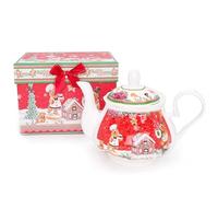 Christmas Concepts® Gamma di stoviglie in ceramica Pan di zenzero Deluxe - Teiera da 30,4 once con scatola regalo decorativa abbinata