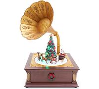 Christmas Concepts® Lettore Musicale Natalizio Grammofono Vintage a LED da 37cm con Scena di Babbo Natale Girevole - Riproduce 8 Melodie Natalizie - Funzionamento a Batteria - Villaggio di Natale