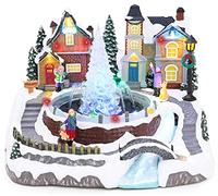 Christmas Concepts® Scena del villaggio illuminata a LED da 27 cm con vera fontana d'acqua e musica - Funzionamento a batteria - Villaggio di Natale