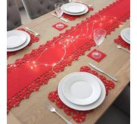 Christmas Concepts® Set di biancheria da tavola natalizia in feltro rosso 9pce - Include 2 m di runner per fiocchi di neve, tovagliette e sottobicchieri di fiocchi di neve