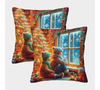 Christmas Coperchio Per Cuscino Stampato in 3D Cuscino Quadrato Decorativo Per La Casa Santa Claus Set Di Coperchietti Per Cuscini Standard Da 2 Pezzi Set Di Custodie Per Divano Divano Camera Soggiorn