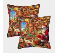 Christmas Coperchio Per Cuscino Stampato in 3D Cuscino Quadrato Decorativo Santa Claus Set Di Coperchietti Per Cuscini Standard Da 2 Pezzi Set Di Custodie Per Divano Divano Camera Soggiorno 40x40cm