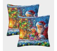 Christmas Copertura Per Cuscino Stampata in 3D Cuscino Quadrato Decorativo Per La Casa Santa Claus Set Di Coperchietti Per Cuscini Standard Da 2 Pezzi Set Di Custodie Per Divano Divano Camera Soggiorn