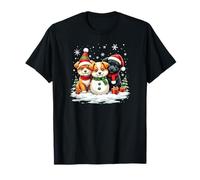 Christmas Corgi Cuccioli Pupazzo di Neve Cane Trio Babbo Natale Neve Maglietta