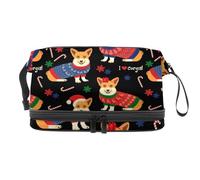 Christmas Corgis - Trousse per cosmetici a doppio strato, per donne e ragazze, trousse da viaggio per trucchi, pratica borsa organizer con scomparto per pennelli, Multi, 27x15x14 cm/10.6x5.9x5.5 in,