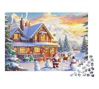 Christmas Cottage Scene 1000 Pezzi Puzzle Divertente Intrattenimento Creativo Cozy Cabin with Santa And Snowmen Jigsaw Stimolare La Creatività Per Regali 52x38cm/1000pcs