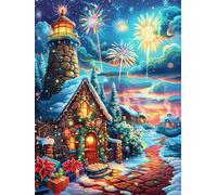Christmas Cottage with Lighthouse Puzzle 1000 Pezzi Collezione Multicolore Premium Magical Accompany Fairy Tale Paesaggi Classici Per Amanti Del Puzzle Regalo Natale E Festa Aziendale Per Colleghi 100