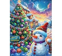 Christmas Cottage with Snowman Rompicapo 300 Pezzi Difficili Per Adulti Fairy Tale Scenery Cartoon Cartone Riciclato Tema Paesaggi Dettagliati Per Weekend Impegnativi Con Colla Inclusa Qualità Premiu