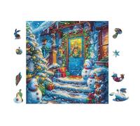 Christmas Cottage with Snowmen Puzzle 100 Pezzi Difficoltà Estrema Cartone Spesso Tema Monocromatico Per Appassionati Di Puzzle Antistrappo Non Sbiadisce Top Vendita 28x28cm