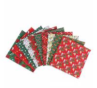 Christmas Cotton Fabric Bundle - 10PCS Red Green Sewing Material | Holiday Patchworkk Fabric Set for Quilting, Crafting, Dressmaking, DIY Projects, Home Textile Decoration, New Year Ornaments Creative