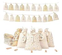 Christmas Cotton Gift Bags - Candy Bag Advent | 24 Days Reusable Numbered Countdown Pouches | Drawstring Bags | Christmas Decorations Treat Bag for Adults Lovers Family Friends Boys Girls