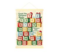 Christmas Countdown Blocks - Tela numerata da parete, 30,5 x 40,6 cm | Cappelli di Babbo Natale, poster con gancio, nastri festivi, binari in legno, accenti per soggiorno, tema celebrazione