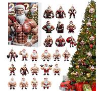 Christmas Countdown Calendar 2025-24 Days Acrylic Bodybuilder Santa Ornament, Fun Decorative Advent Display | Holiday Ornament Gift for Children Parents Girls Boys Friends Family