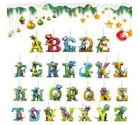 Christmas Countdown Calendar - 2D acrilico Alphabet Dinosaur Ornaments for Christmas Tree | Advent Ornament Set with 24 Boxes | Decorative Holiday Stocking Stuffer for December Gift Party Tree Decor