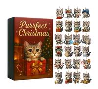 Christmas Countdown Calendar - 2D Acrylic Cat Pendants, 24-Piece Flat Cat Ornaments | Christmas 2025 Hanging Decorations for Car Rearview, Classroom, Stocking Stuffer, Holiday Party, Garden, Tree
