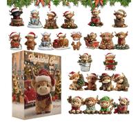 Christmas Countdown Calendar - Acrylic, 10.23x7.1in Highland Cow Ornament Set Festive And Lightweight | 24-Day Advent Decoration, Holiday Wall Decor For Christmas Trees, Bedrooms, Parties, Gi