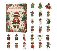 Christmas Countdown Calendar, Acrylic 2D Highland Cow Advents Figurines, Animal Countdown Christmas Tree Decorations for Living Room, Bedroom, Offices, Desk, Shelf, Holiday, 10.24x7.09 Inches