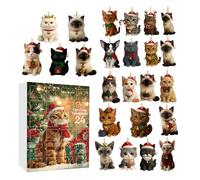 Christmas Countdown Calendar - Countdown Ornament | Cute Cats Pendnt | 24 Day Cat Theme 2D Flat Toy | Keychain Advent Christmas Calendar | Cute Pendant for Vacation Holiday Classroom Desk Wall Tree K