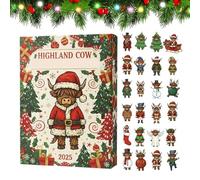 Christmas Countdown Calendar - Highland Cow 2D Acrylic Figurines, Festive Animal-Themed Ornaments, Interactive Countdown Display for Living Room Bedroom, Holiday Home Decor