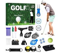 Christmas Countdown - Golf Accessories Set with Brush Towel Ball Tees | 24 Days Holiday Countdown for Enthusiasts Fathers Sons Boys Beginners Adults Women